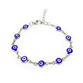 1 Evil Eye Bracelet Chain Turkish Nazar Fatima Hand Hamsa Kabbalah Silver Plated
