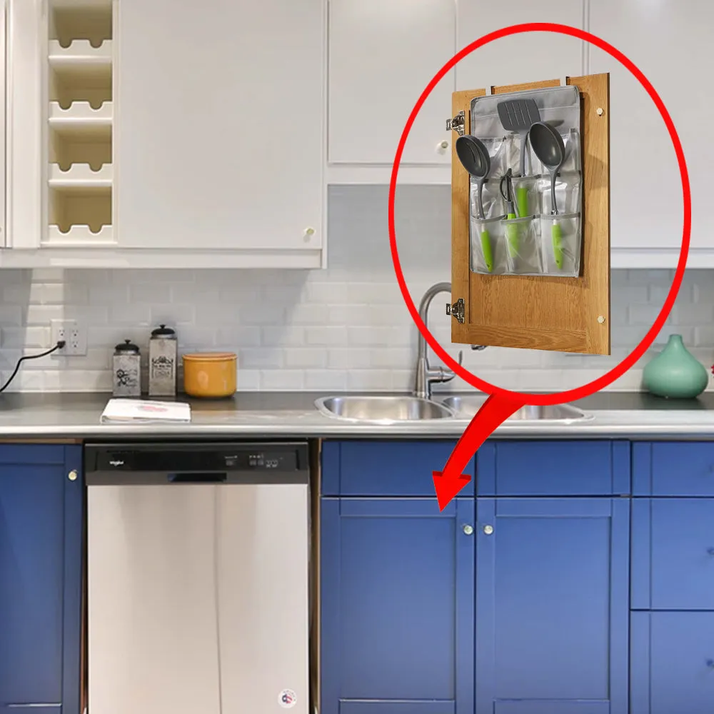 2 PK Over The Door Hanging Pantry Organizer Clear Pockets Storage w/ Metal Hooks