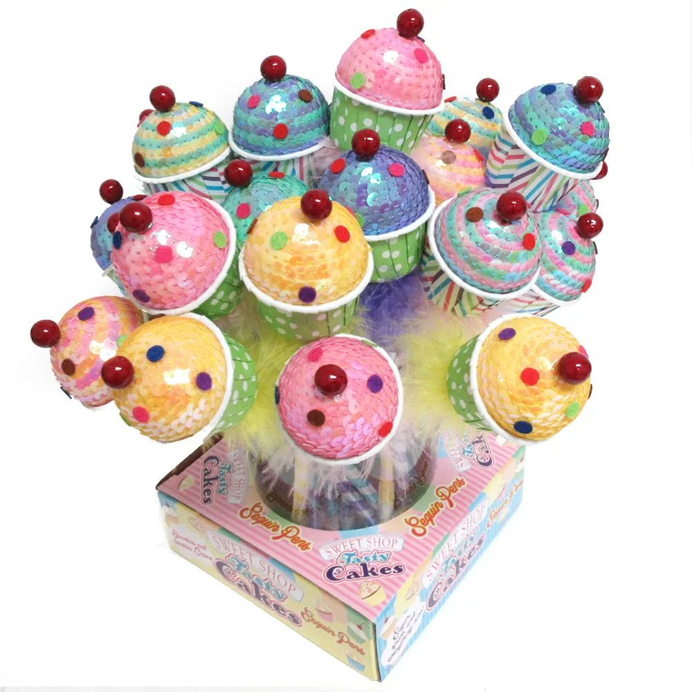 3PC Sequin Cupcake Ballpoint Pens Cute Ball Pencil Gift Kids School Stationery