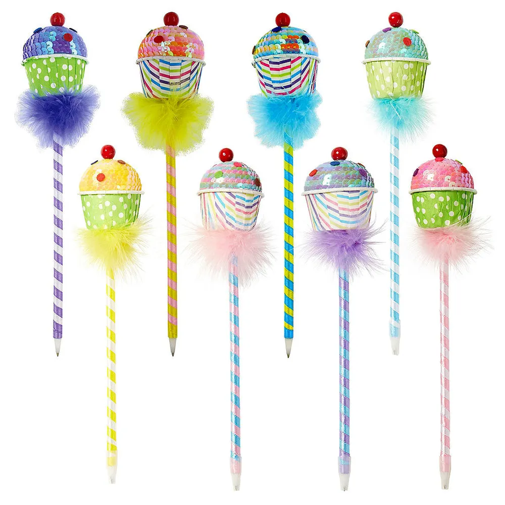 3PC Sequin Cupcake Ballpoint Pens Cute Ball Pencil Gift Kids School Stationery