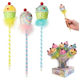 3PC Sequin Cupcake Ballpoint Pens Cute Ball Pencil Gift Kids School Stationery
