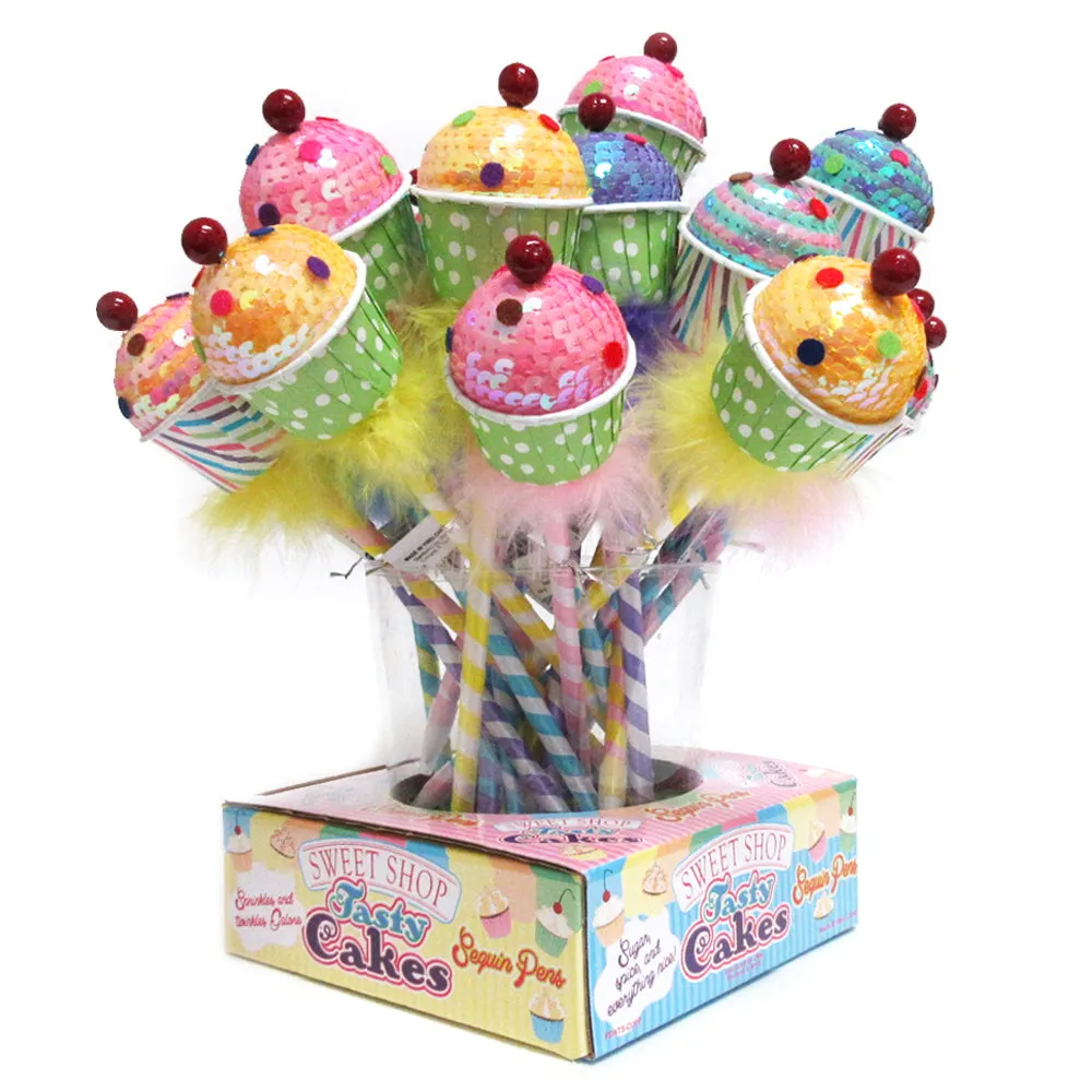 3PC Sequin Cupcake Ballpoint Pens Cute Ball Pencil Gift Kids School Stationery