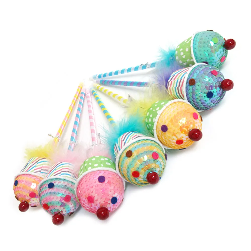3PC Sequin Cupcake Ballpoint Pens Cute Ball Pencil Gift Kids School Stationery