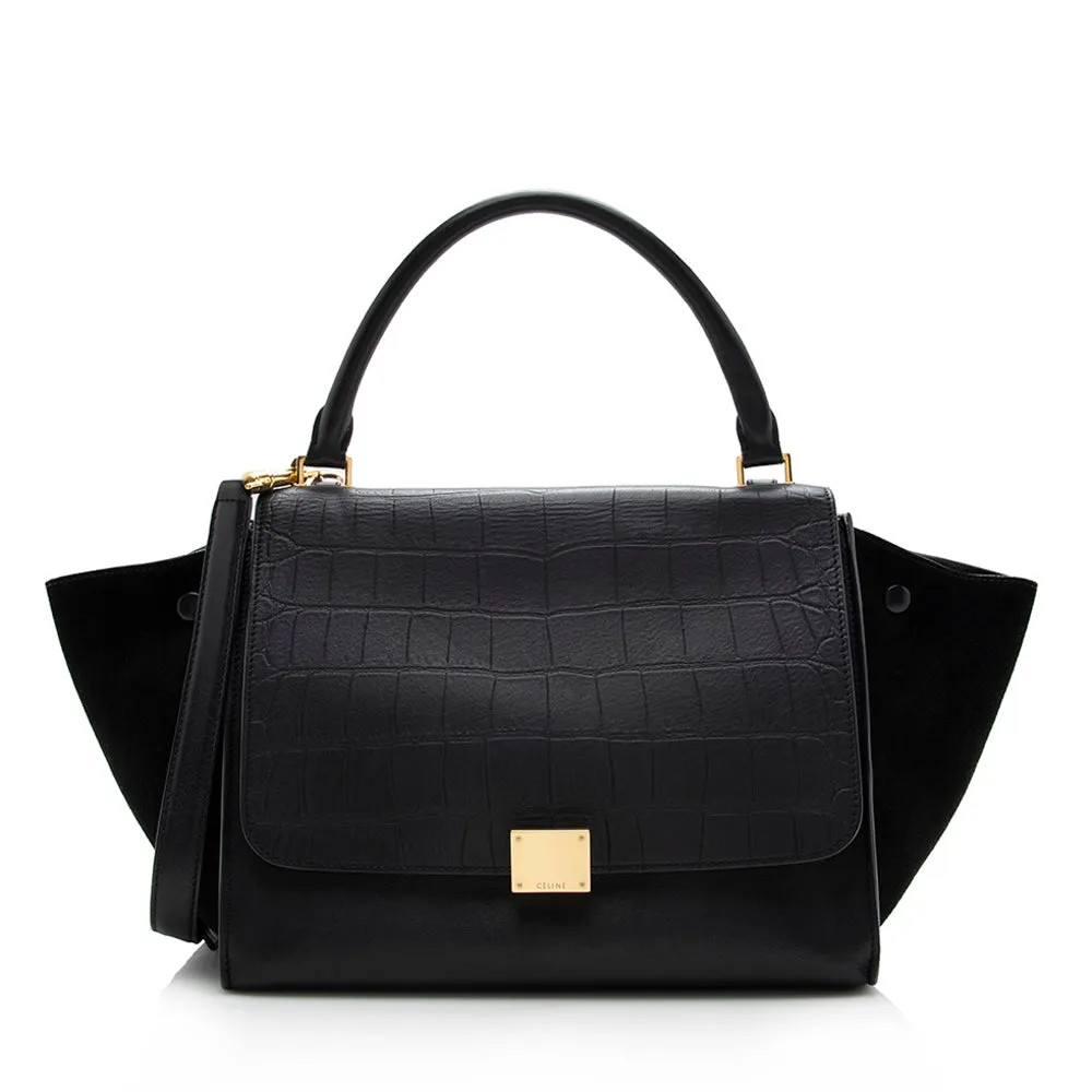 Celine Croc Embossed Suede Medium Trapeze Bag (SHF-16011)