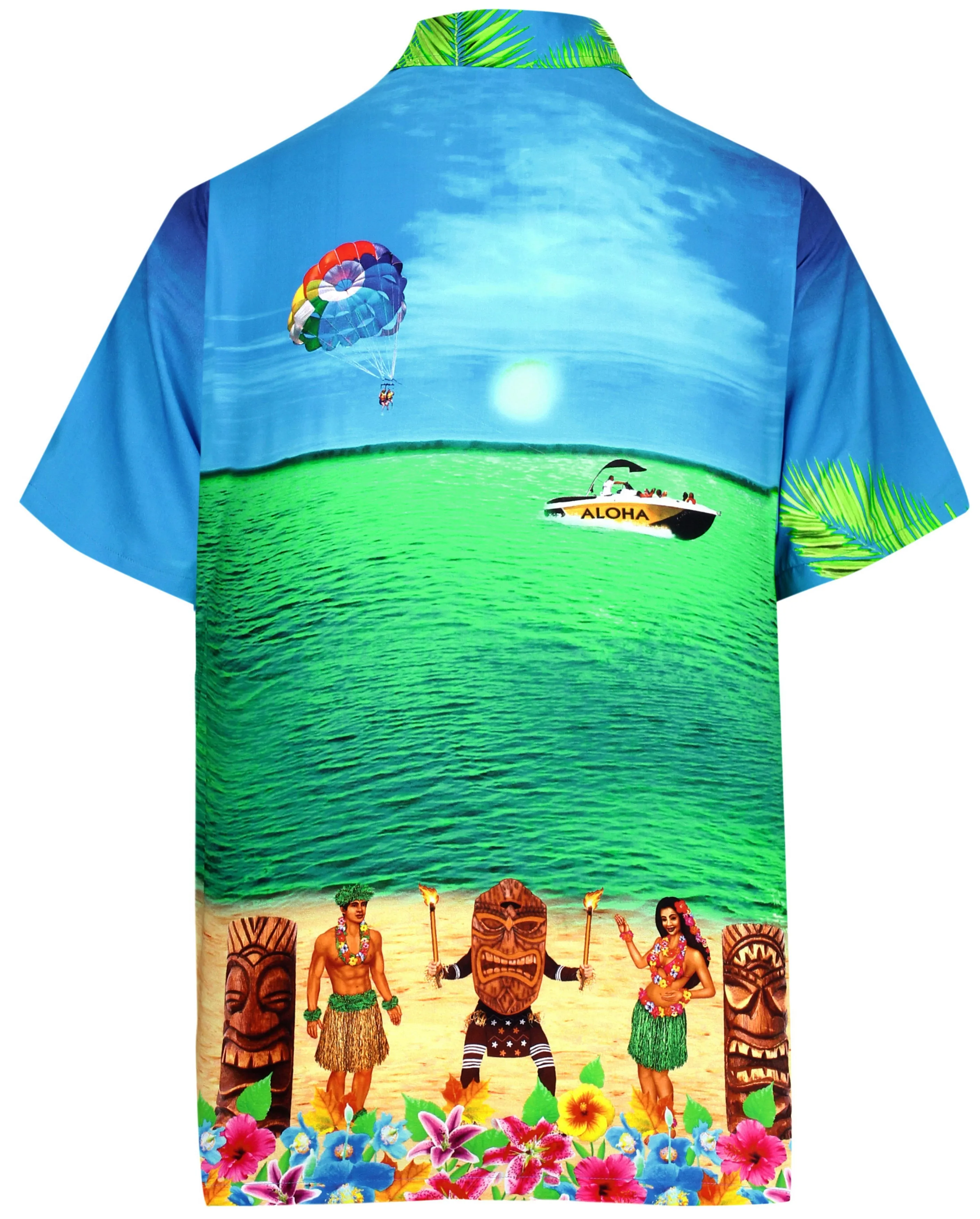 LA LEELA Men Casual Beach Shirt Aloha Tropical Beach front Short sleeve Relaxed Regular Fit Blue