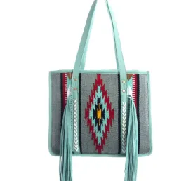 Myra Bag Wagon Trails CC Leather & Saddle Blanket Handbag in Turquoise