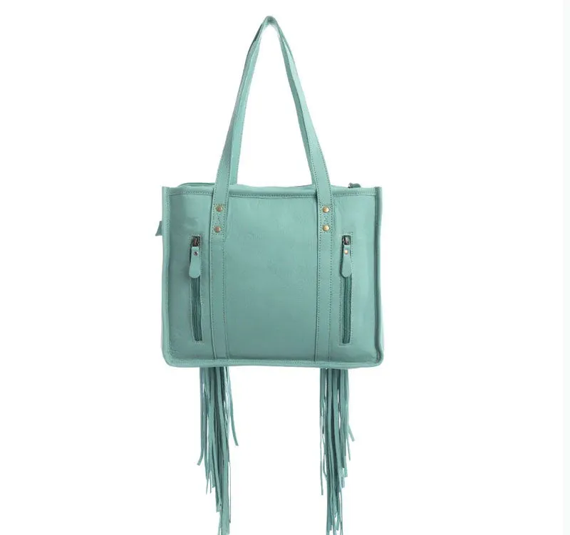 Myra Bag Wagon Trails CC Leather & Saddle Blanket Handbag in Turquoise